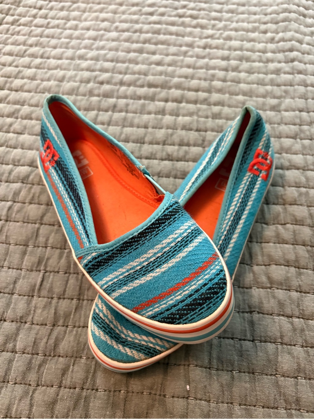 DC Turquoise Striped Slip-On Flats with Orange Insole